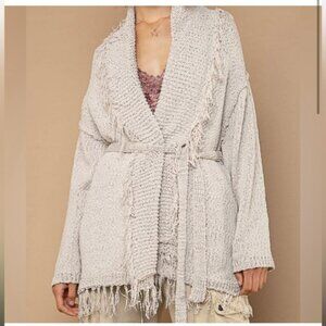 POL Cream Knit Cardigan with Fringe